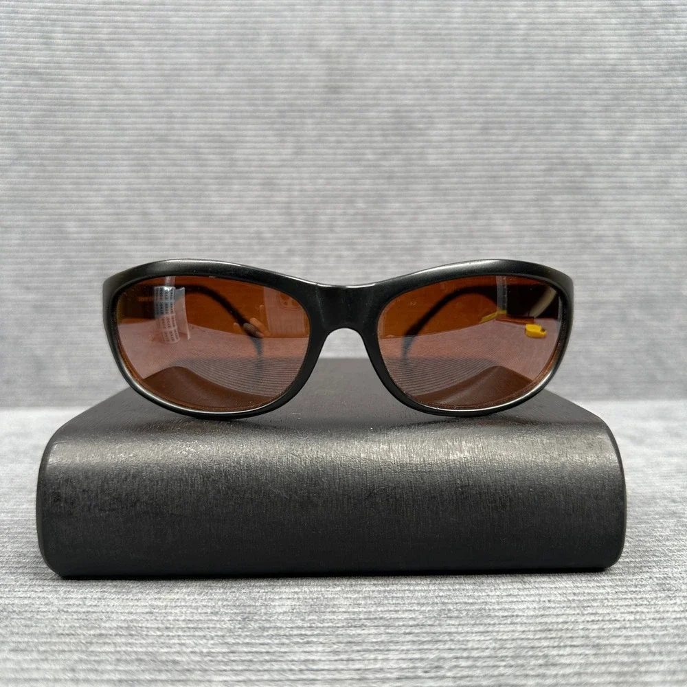 Vintage Matte Black Wrap Sunglasses Amber Lens Taiwan P322MSG Sporty Shades